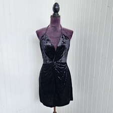 ZARA Women's Crushed Velvet Twist Front Backless Mini Dress Black Stretch XS
