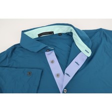 Greyson Polo Shirt Mens Large Teal Blue Short Sleeve Wolf Logo Golf Stretch L