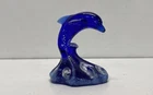 Fenton Art Glass Dolphin Blue Hand Painted Figurine R Woodall Signed