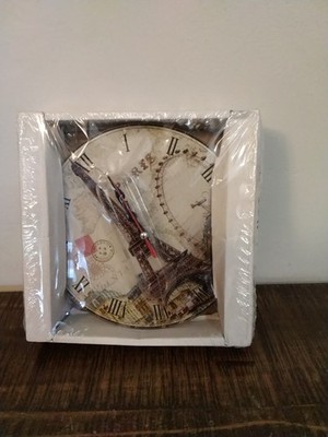 PARIS Theme Wall clock, Round, 6.5 Inch Battery Operated. New. See Description 