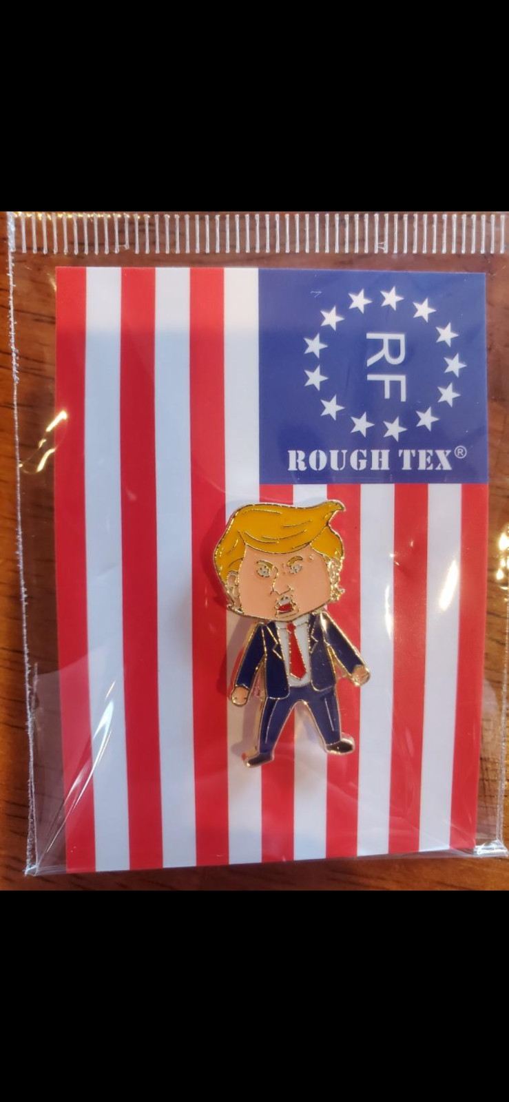 A Happy Trump badge
