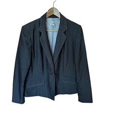 Le Suit Blazer Women 10P Grey Excellent Contrast Stitch Single Button Petite