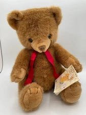 New Effanbee Doll Co. Franklin T. Teddy Bear 13" Plush Brown Sitting Red Bow Tag