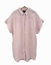 Tahari Shirt Dress 100% Linen Button Front Tunic Pink 2X Short Sleeve Coastal