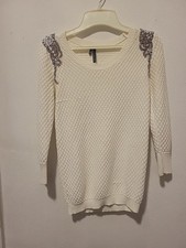 Maurices White 3/4 Sleeved Tight Knit Rhinestone Sweater Size XS
