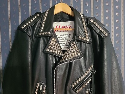 Mens Mega Studded Leather Black Jacket Like Tommy Lee Jones Wore