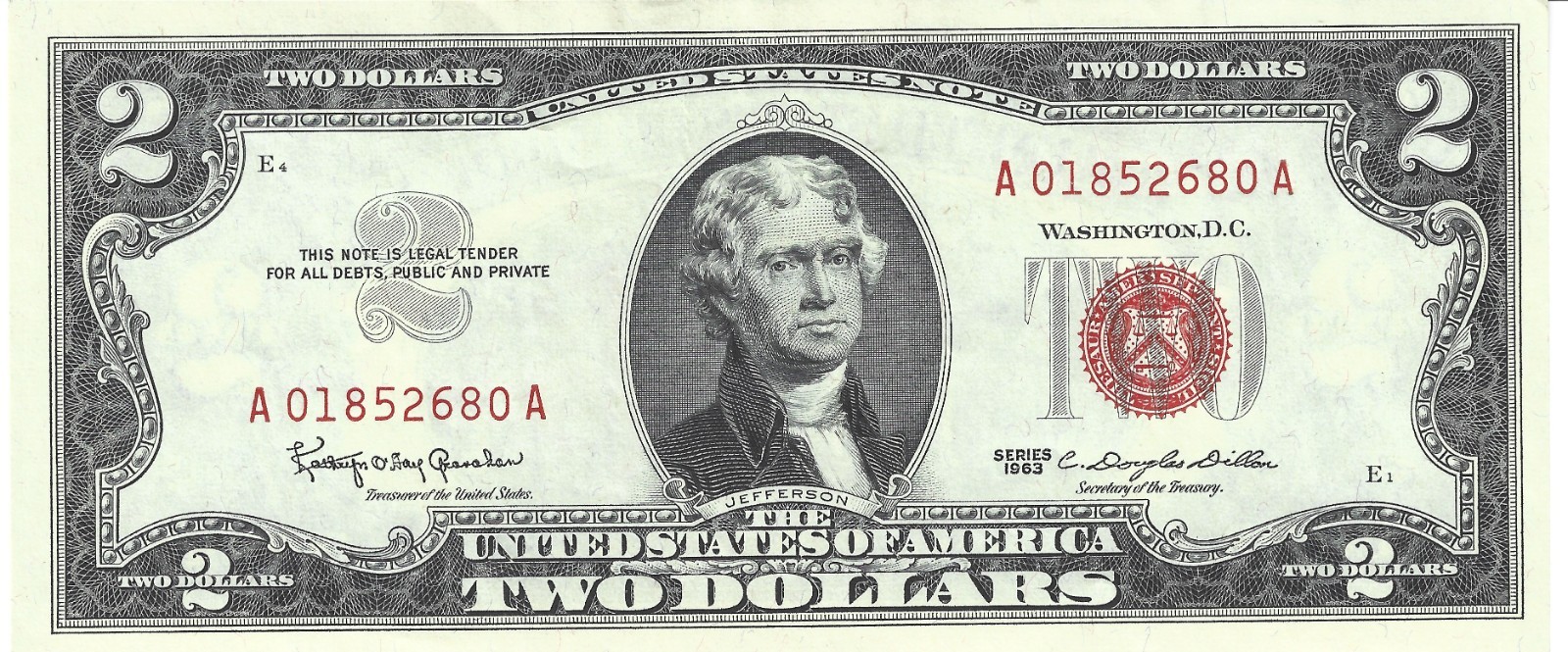 1963 $2.00 TWO DOLLAR RED SEAL NOTE Uncirculated AA block | eBay