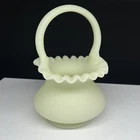 Fenton Hand Painted Ruffled Basket Satin Yellow Custard Uranium 7” Mint