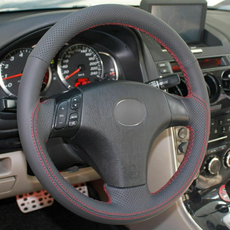 Top Leather Steering Wheel Hand-stitch on Wrap Cover For Mazda 3 5 6 2003-2009 - Image 3 of 4