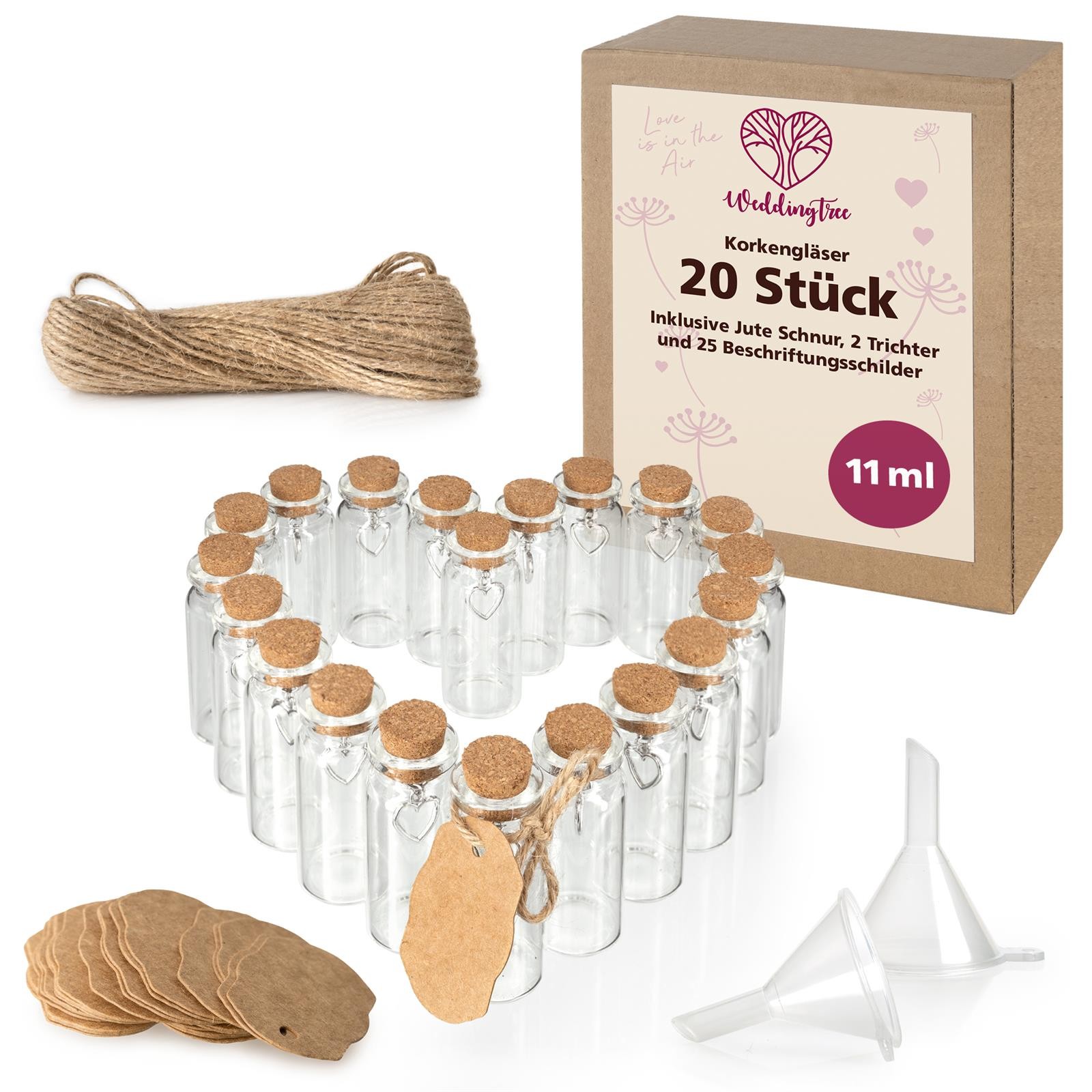 20 x Reagenzglas mit Korken 11 ml Kleine Glasflaschen Reagenzgläser Hochzeit