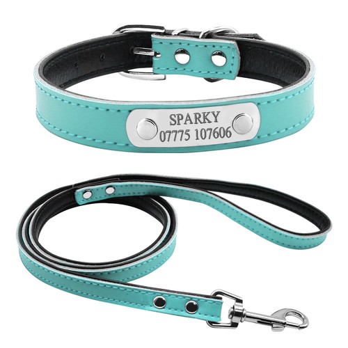 Custom Engraved Dog Collar & Leash Set Leather Personalized ID Name Dog Collar - Picture 14 of 16