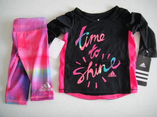 ADIDAS NUEVO CON ETIQUETAS Niñas 2 Piezas Conjunto Camiseta Top Pantalones Cortos Leggings Rosa Negro 3 6 12 - Imagen 1 de 2