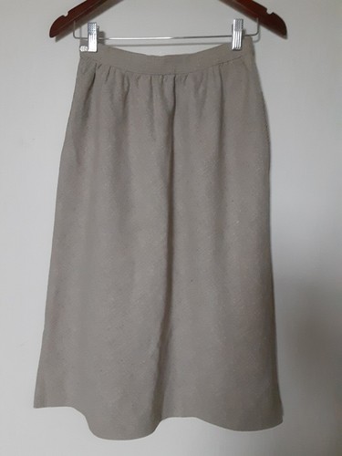 Vtg 47806 A-Line Midi Skirt 8 S Beige Cotton Poly Silk Lined Pockets Thin Stripe - Picture 13 of 24