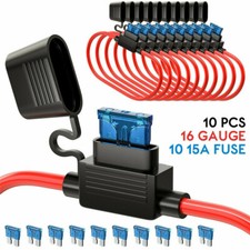 10Pack 16 Gauge In-line ATC/ATO Fuse Holder 15AMP Blade Fuse Cover 12V Car