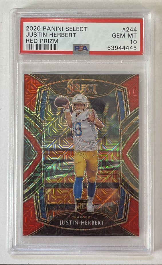 2020 Panini Select RED PRIZM #244 Justin Herbert RC Rookie /49 PSA 10 💎🔥🔥