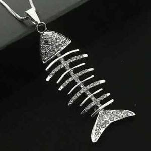 Authentic 2Ct Round Cut Moissanite Fish Bone Pendant 14k White Gold Plated "18 Free Chain.