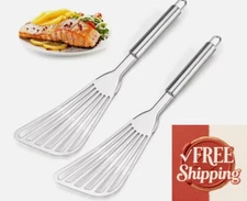 2-Piece Stainless Steel Fish Spatula Set - Premium Kitchen Cooking Utensil
