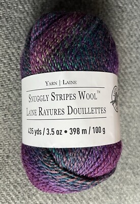 Loops & Threads Snuggly Stripes Wool Yarn, Heraldic, purple, green superfine