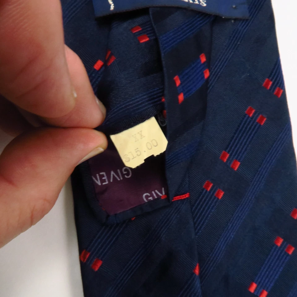 Gravata Givenchy Gentlemen Paris azul vermelha listra geométrica elegante 59 x 3,75 - Imagem 4 de 4