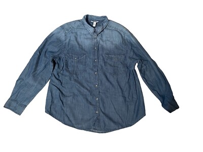 Dark Jean Denim Arizona 100% Cotton Button Down Long Sleeve Shirt Jrs  Plus 0X