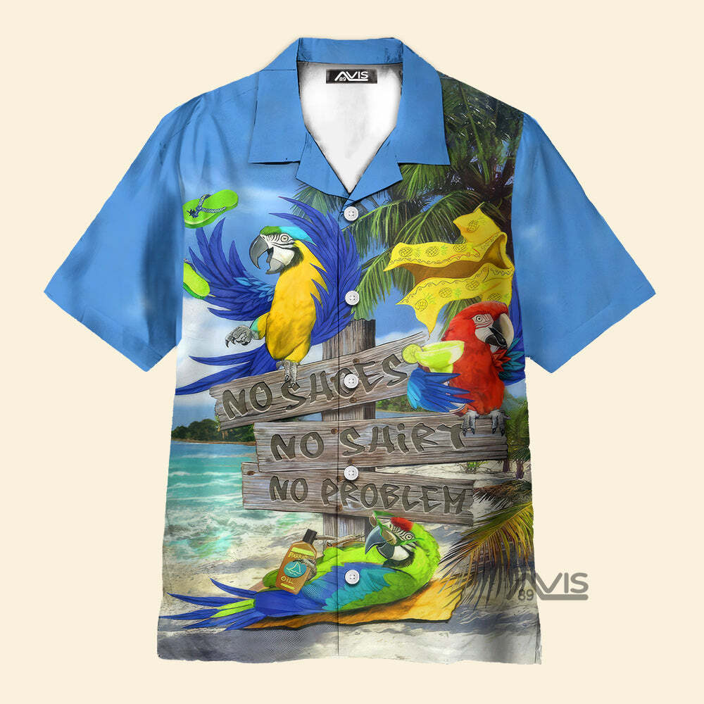 Mischevous Parrot No Shoe No Shirt No Problem Hawaiian Shirt