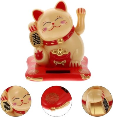 Solar-Powered Maneki Neko Lucky Cat   Beckoning Fortune for Home, Office, Cars