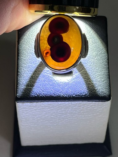 Men 925 Silver Ring Genuine Yemen Aqeeq Agate عقيق سليماني 3 عيون النقيب نوادر - Picture 7 of 14