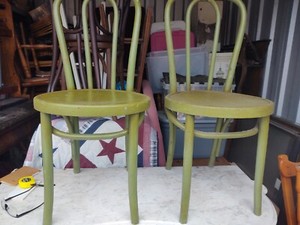 Pair of Painted Bentwood Chairs with Wooden Bottoms