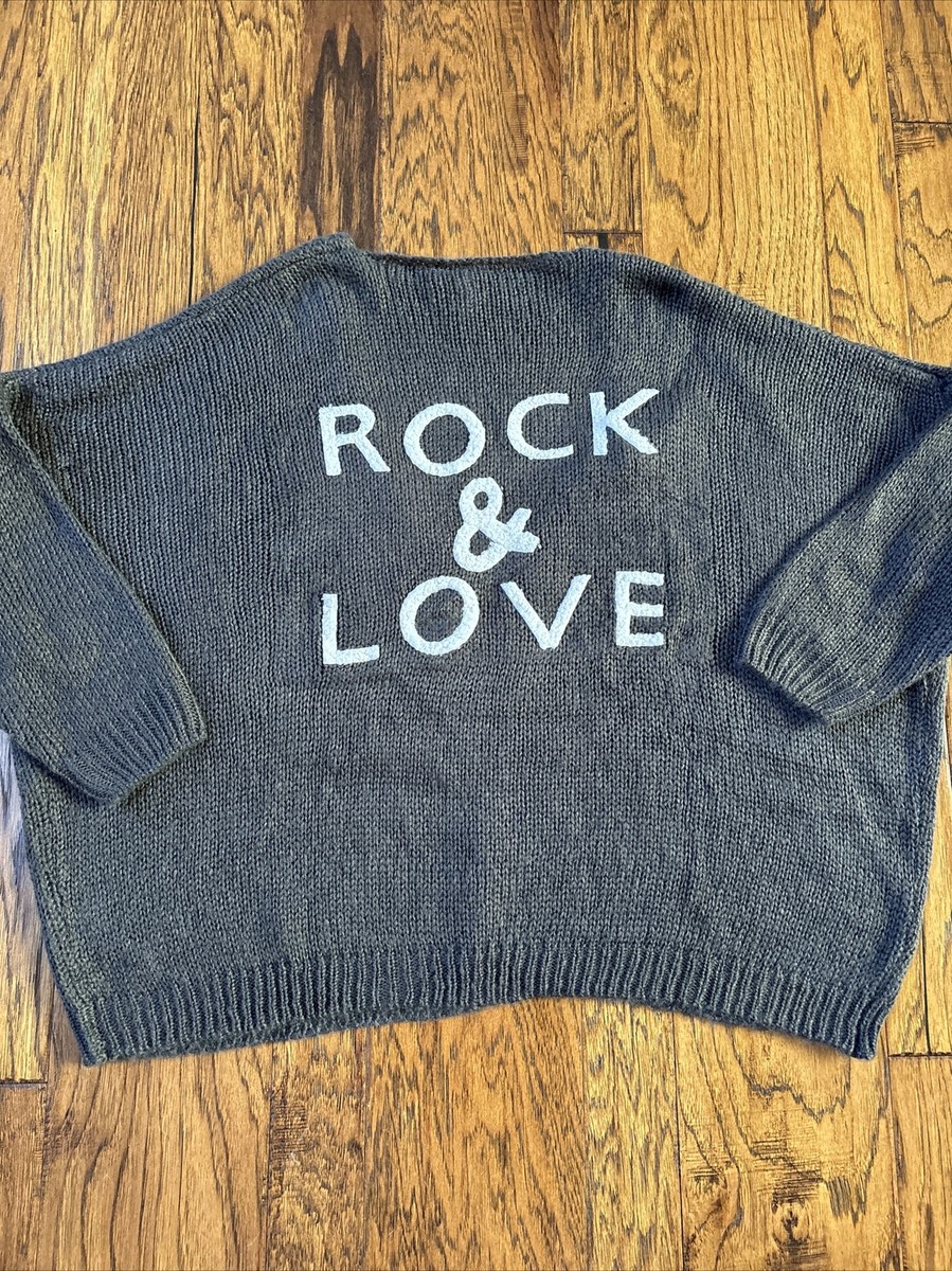 Elan Rock Love Chenille Letter Gray Size 0/S Cardigan Knit