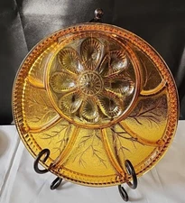 Indiana Glass Amber Deviled Egg Platter Relish Tray Party Tray Vintage Large!