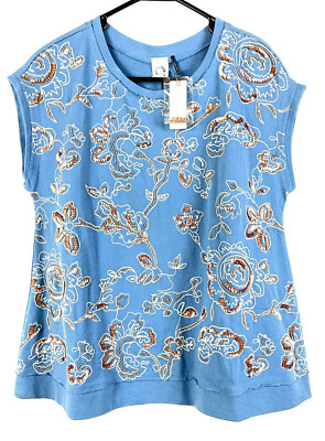 NEW Akemi + Kin ANTHROPOLOGIE Embroidery Swing Top NWT Cap Sleeve Sweatshirt Med