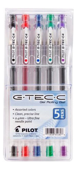 Pilot G-Tec-C4 Ultra Fine 0.4mm Rollerball Pen, 5 Asst Colors Pack by Pilot