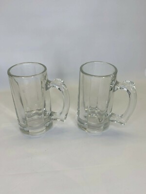 Libbey Clear Glass Beer Steins Mugs 6 Panels Thumb Grip Lot 2 vintage