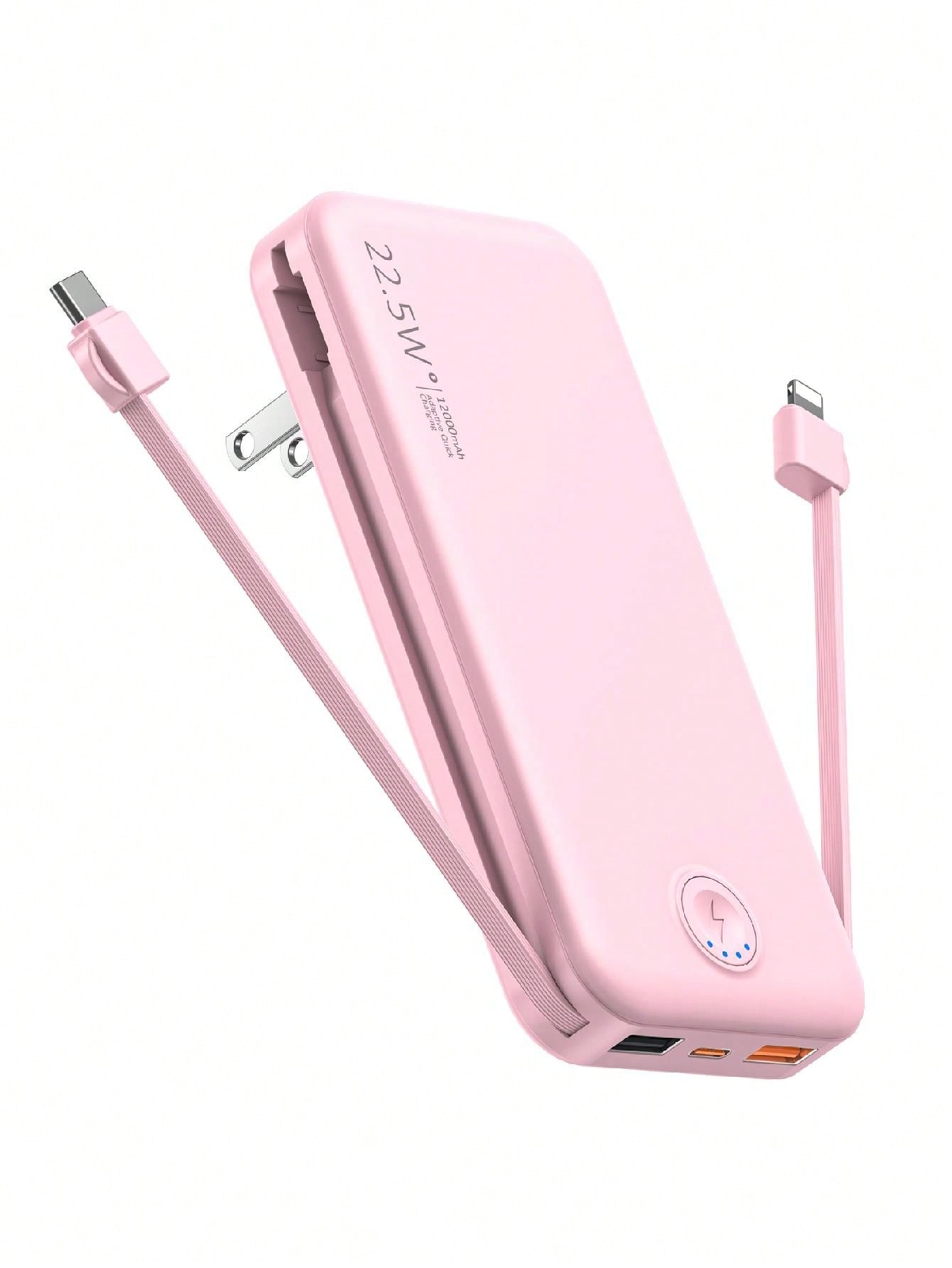 SOXONO Portable Charger with Built-In Cable, USB C Power Bank & AC Plug