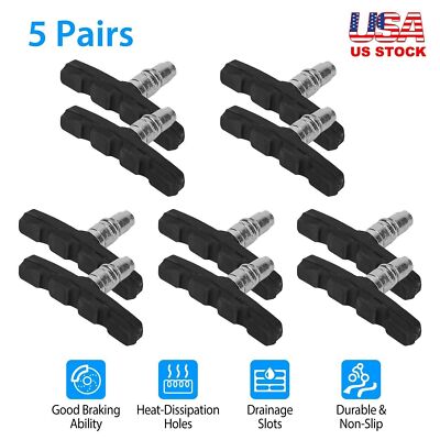 5 Pairs Bike Rubber Brake Pads Bicycle V-Brake Blocks 70mm Non-Slip Stop Caliper
