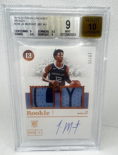 2019-20 ENCASED JA MORANT GAME USED ROOKIE PATCH AUTO /35 BGS 9 AUTO 10 RC RPA