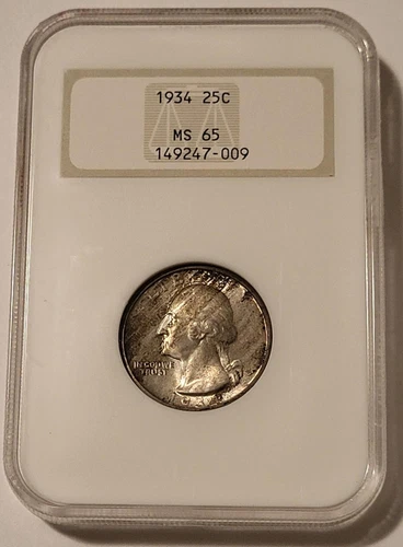 1934 Washington Quarter (Medium Motto) MS65 NGC OH Toned