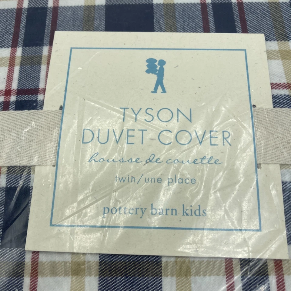 NUEVO Juego doble funda nórdica y funda nórdica a cuadros Pottery Barn Kids TYSON azul blanco rojo Foto 3 de 4