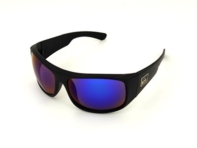 Quicksilver Large Sports Wrap Shield Sunglasses Black Frame Blue-Mirror Lens