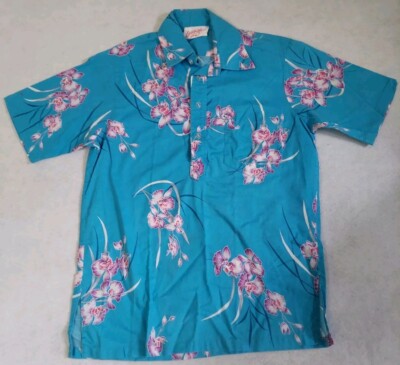 Mens Latitude 20 Hawaiian short sleeve shirt S blue floral
