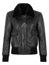 Image of Women's Bomber Jacket Sheepskin Collar B3 RAF Short Body Lambskin Leather Jacket