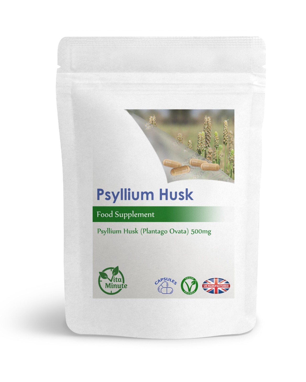 Psyllium Husk 30 x 500mg Capsules | Natural Colon Cleansing Bowel | UK Made (V)