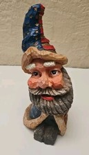 Patriotic Gnome Wearing US Flag Animated Like Resin Sculpture - 9.5" Tall
