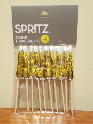 Spritz Drink Umbrellas - Party / Cocktail Accessories - 10 Count Pack - Gold 