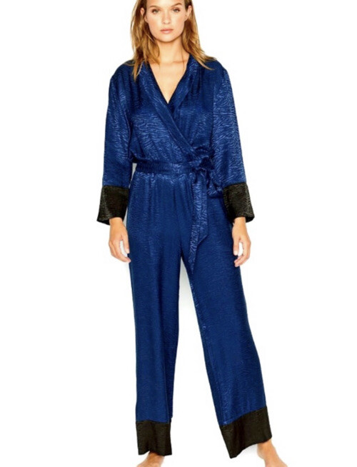 NWT Victoria Secret Pajama Zebra Jumpsuit Jumper M Blue Black