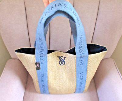 VICTORIA'S SECRET Weekender Tote Bag NWT Denim Blue Beige VS Magnetic Closure