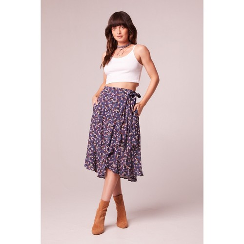 Band Of The Free Floral Wrap Skirt M Purple Smock Tie Waist Ruffle Flowy Boho - Picture 5 of 10