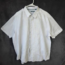 Cubavera Shirt Men 2XL White Embroidered Short Sleeve Linen Blend Guayabera