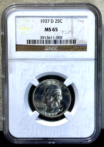 1937 D WASHINGTON QUARTER NGC MS65