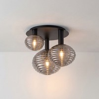 Deckenleuchte Rauchglas Metall Schwarz E27 B:53,5 Cm Rund Deckenlampe Wohnzimmer